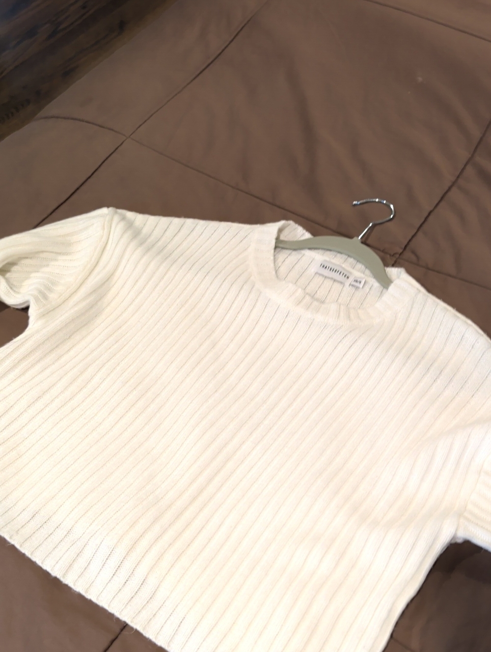 That's So Fetch Off-White Ribbed Short-Sleeve Crewneck Sweater
